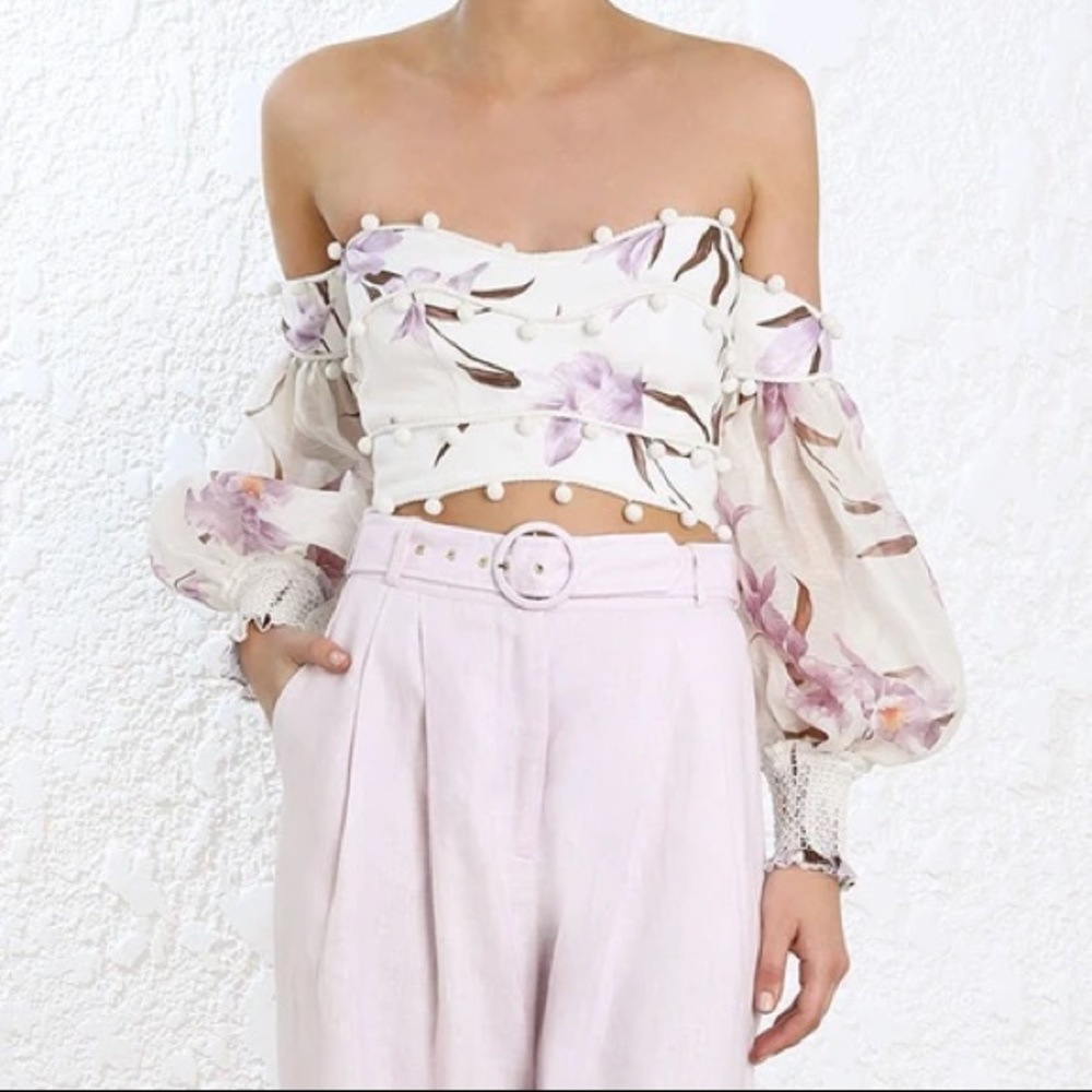 Zimmermann White and Purple Floral Crop Top - Picture 1 of 11